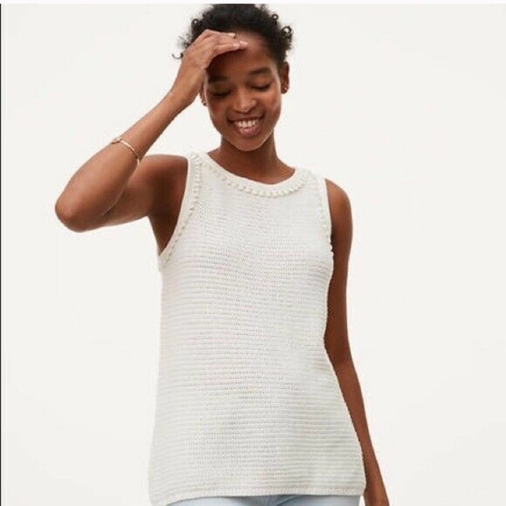 LOFT Cream Knit Sleeveless Shell Top